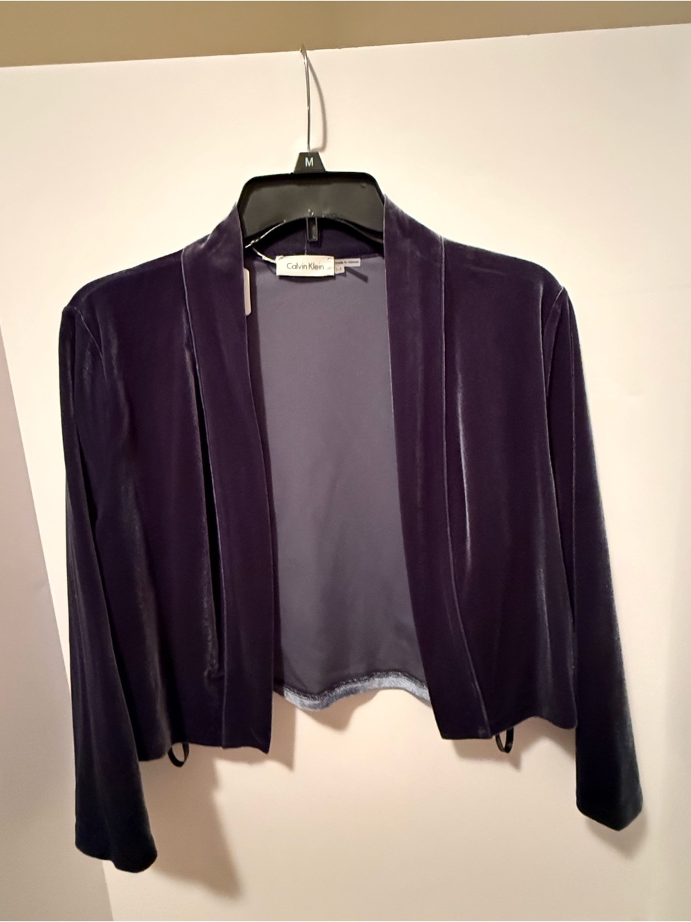 Calvin Klein Velvet Open-Front Blazer in Deep Plum